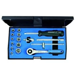 GEDORE Pipenøkkelsett - 1/4" - 16 Deler - 6-kant - 4 Til 13 Mm